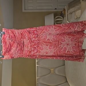 Kay Unger Pink and Red Silk Dress
